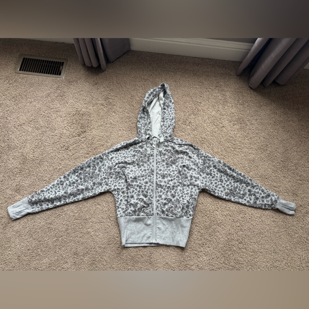 Athleta Gray Animal Print Zip-Up Hoodie